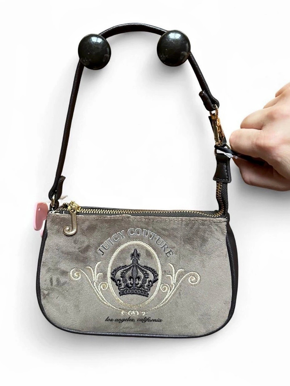Juicy Couture Crest Embroidered Velour Shoulder Bag Brown Convertible Wristlet